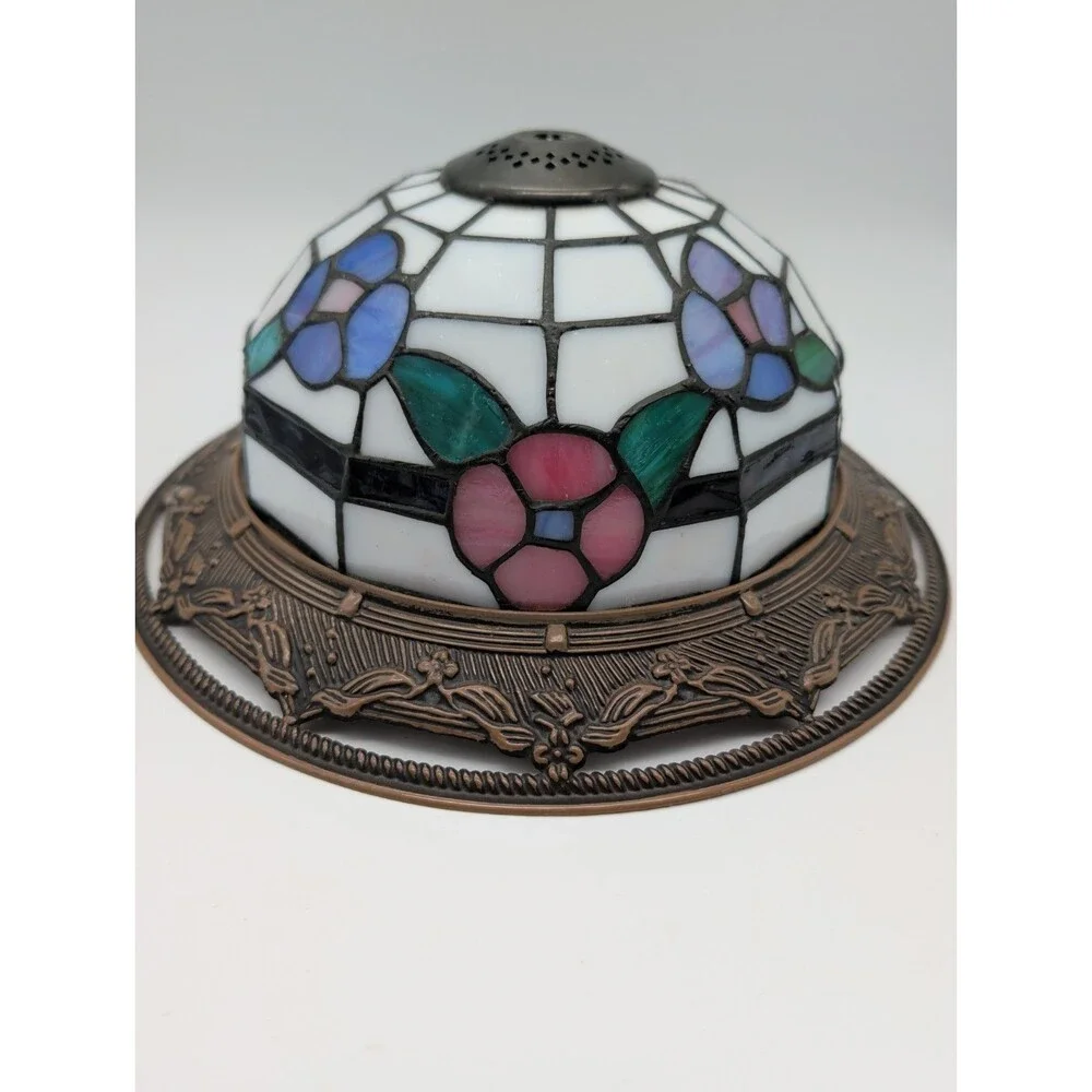Stained Glass Lamp Shade Floral Pink Blue 11-in Replacement